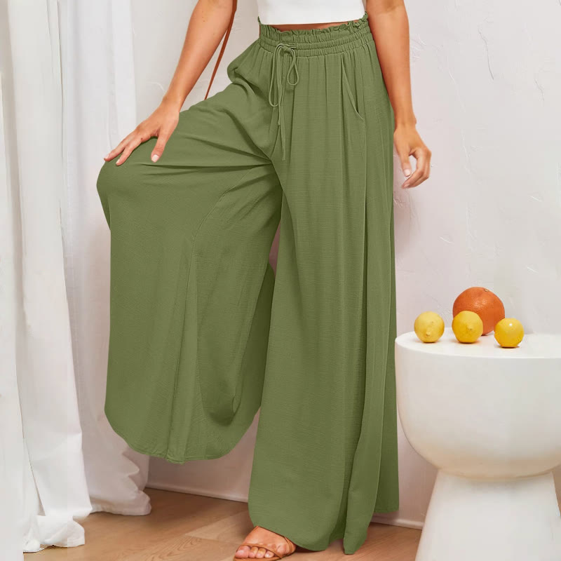 Olivenorma Plain Color High Waist Casual Loose Women's Palazzo Pants with Pockets - image 11