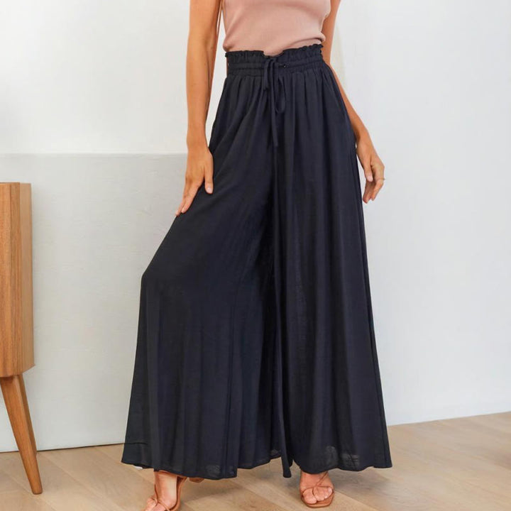 Olivenorma Plain Color High Waist Casual Loose Women's Palazzo Pants with Pockets - Black - XXL - image 16