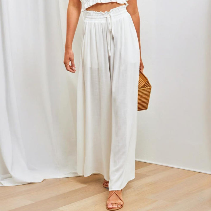 Olivenorma Plain Color High Waist Casual Loose Women's Palazzo Pants with Pockets - White - XXL - image 14