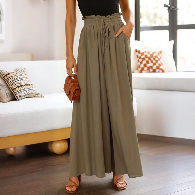 Olivenorma Plain Color High Waist Casual Loose Women's Palazzo Pants with Pockets - DarkGray - XXL - image 22