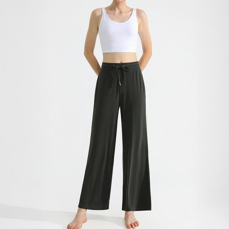 Olivenorma Plain Color Drape Straight Drawstring Women's Yoga Pants