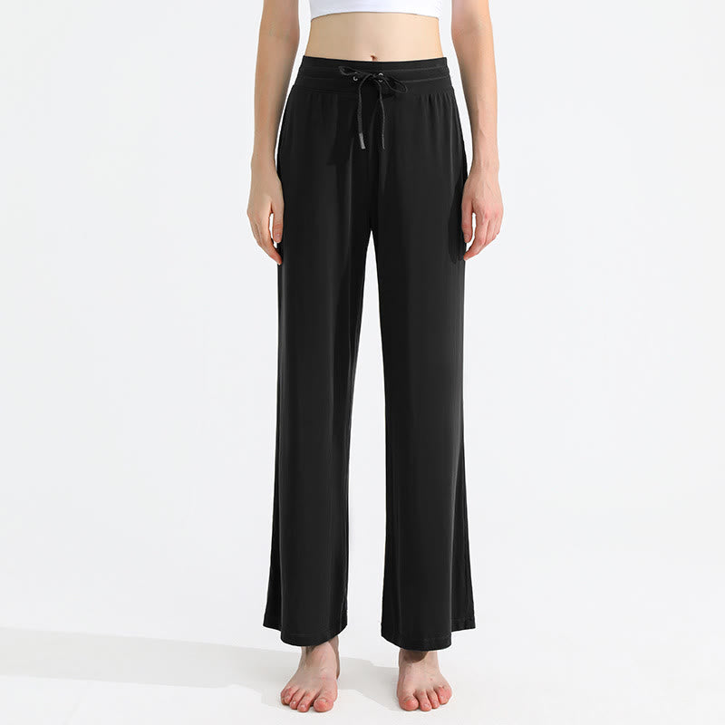 Olivenorma Plain Color Drape Straight Drawstring Women's Yoga Pants