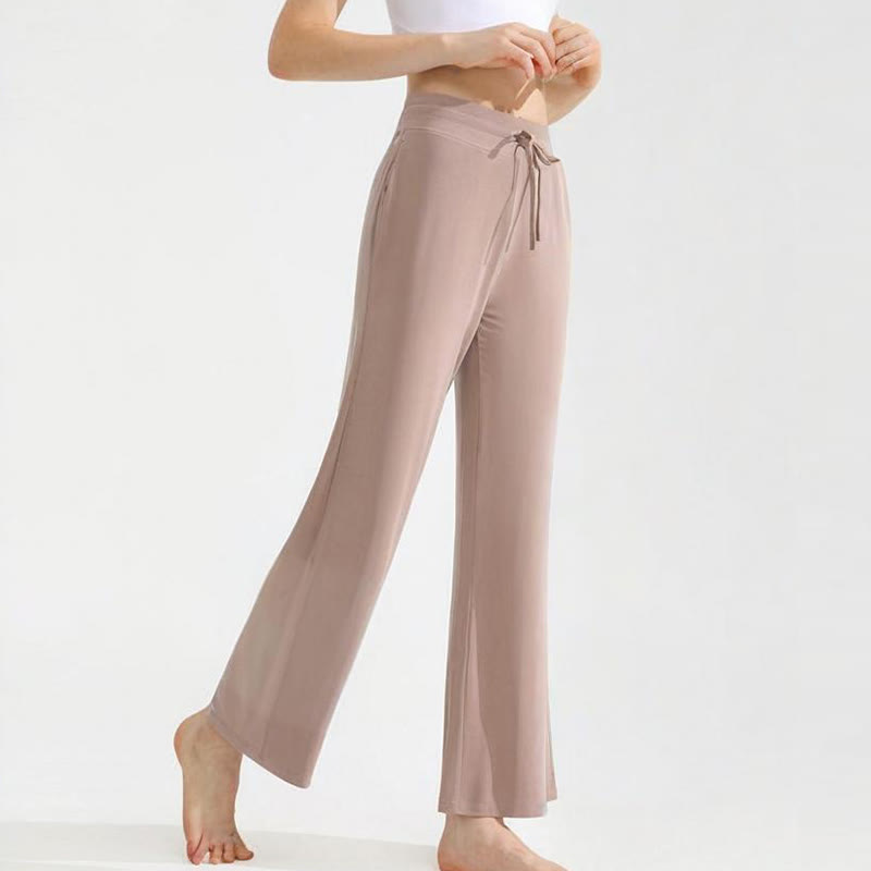 Olivenorma Plain Color Drape Straight Drawstring Women's Yoga Pants