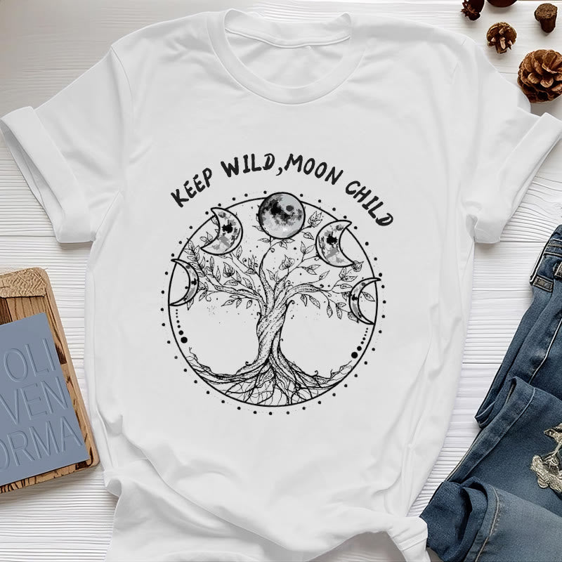 Olivenorma "KEEP WILD, MOON CHILD" Tree of Life Moon Phase T-Shirts - White - 2XL - image 1