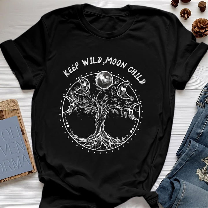 Olivenorma "KEEP WILD, MOON CHILD" Tree of Life Moon Phase T-Shirts - Black - 2XL - image 6