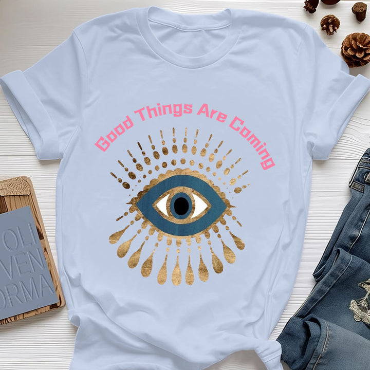 Olivenorma "GOOD THINGS ARE COMING" EVIL EYE T-Shirt - Blue - 2XL - image 14