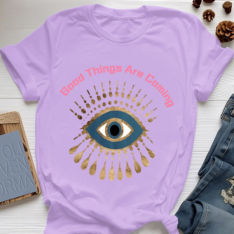 Olivenorma "GOOD THINGS ARE COMING" EVIL EYE T-Shirt - Purple - 2XL - image 16