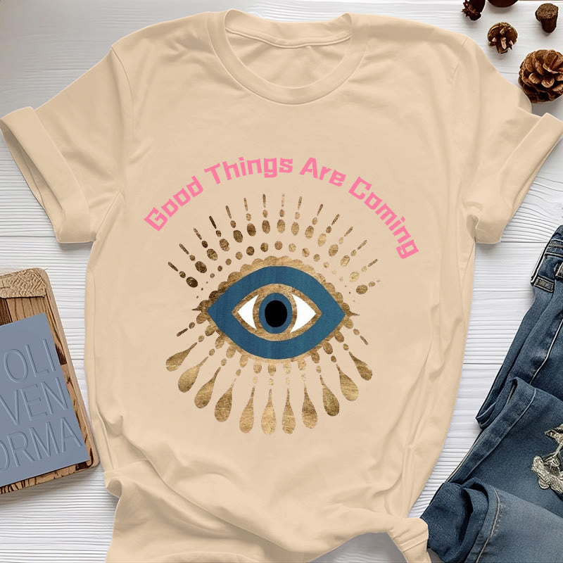 Olivenorma "GOOD THINGS ARE COMING" EVIL EYE T-Shirt - Yellow - 2XL - image 12