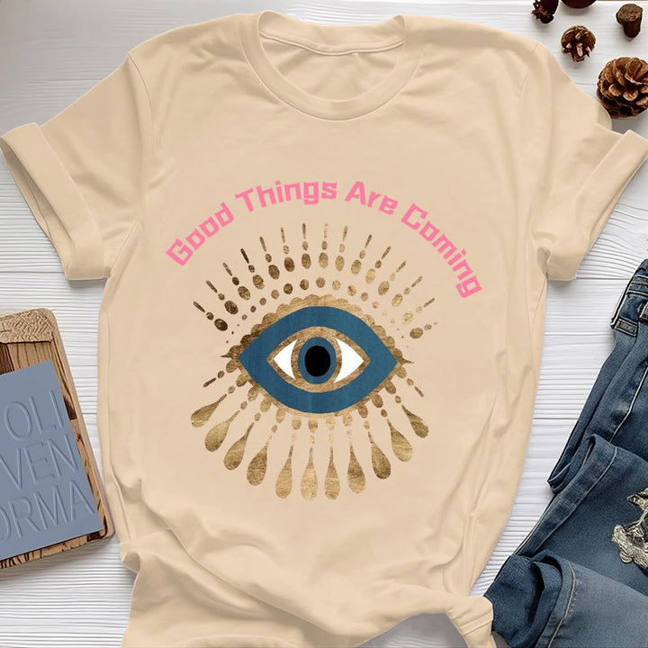 Olivenorma "GOOD THINGS ARE COMING" EVIL EYE T-Shirt - Yellow - 2XL - image 12