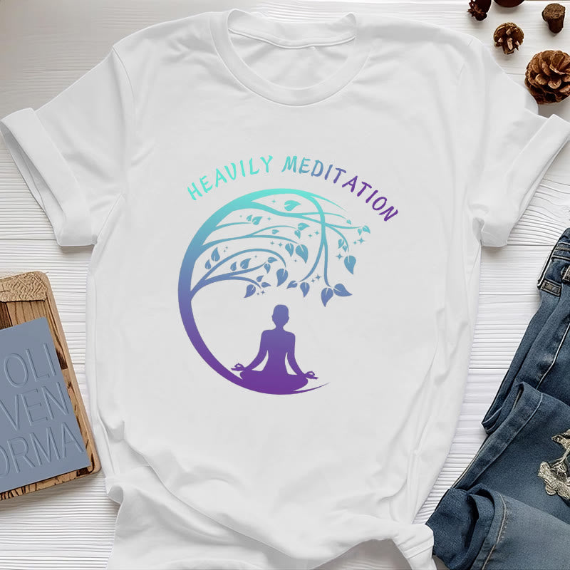 Olivenorma "HEAVILY MEDITATION" Tree of Life Yoga T-Shirt  - White - 2XL - image 1