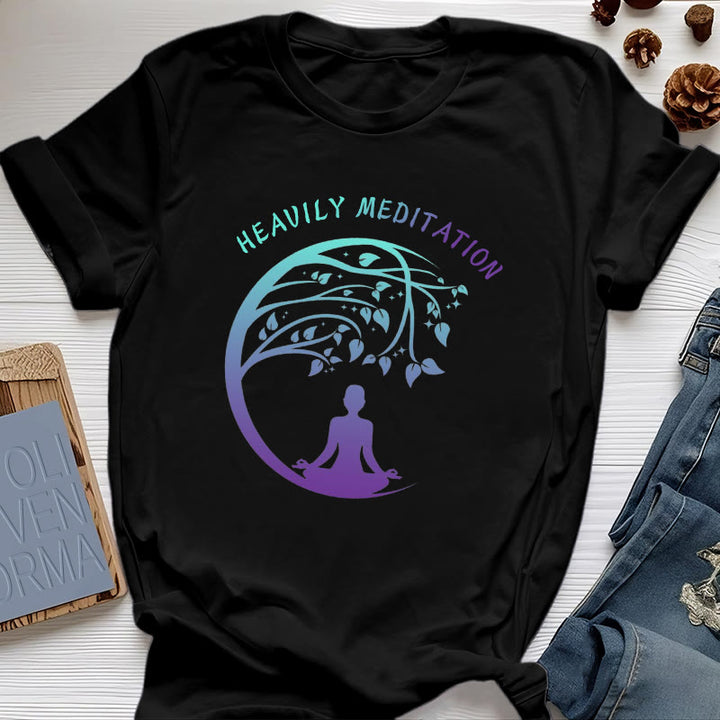 Olivenorma "HEAVILY MEDITATION" Tree of Life Yoga T-Shirt  - Black - 2XL - image 7
