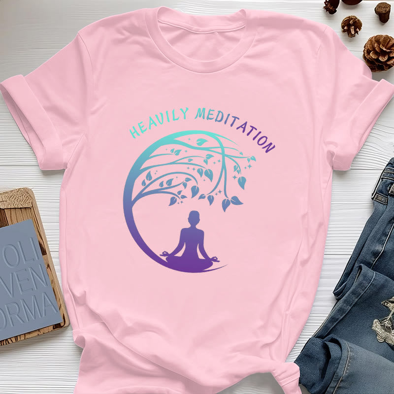 Olivenorma "HEAVILY MEDITATION" Tree of Life Yoga T-Shirt  - Pink - 2XL - image 15