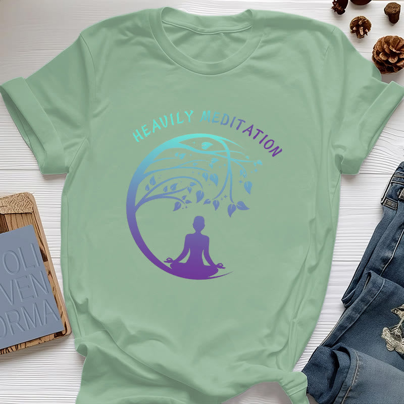 Olivenorma "HEAVILY MEDITATION" Tree of Life Yoga T-Shirt  - Light Green - 2XL - image 19