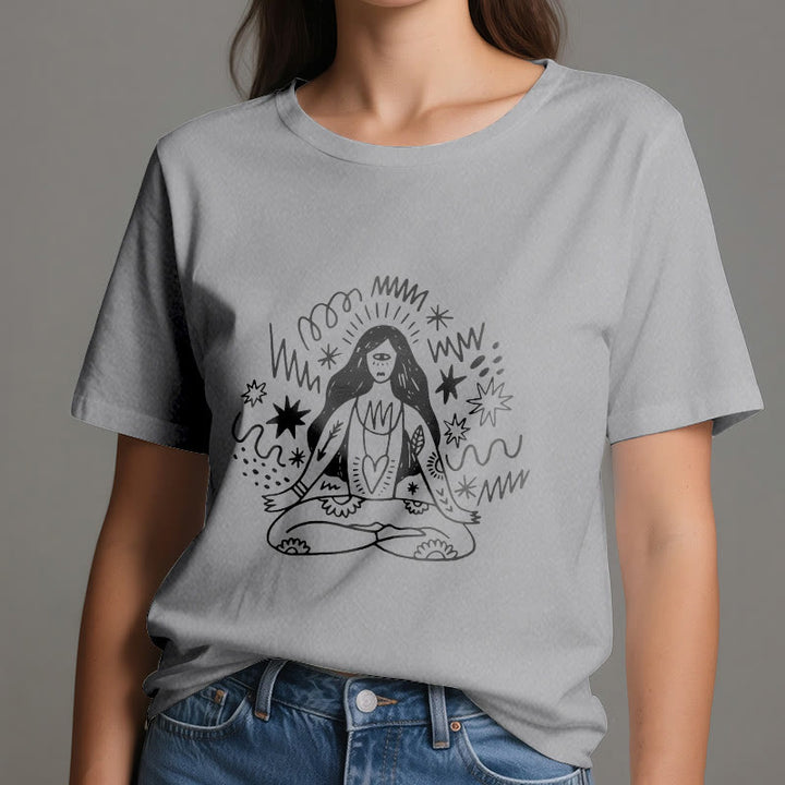 Olivenorma Graffiti Line Drawing Yoga Girl T-Shirt