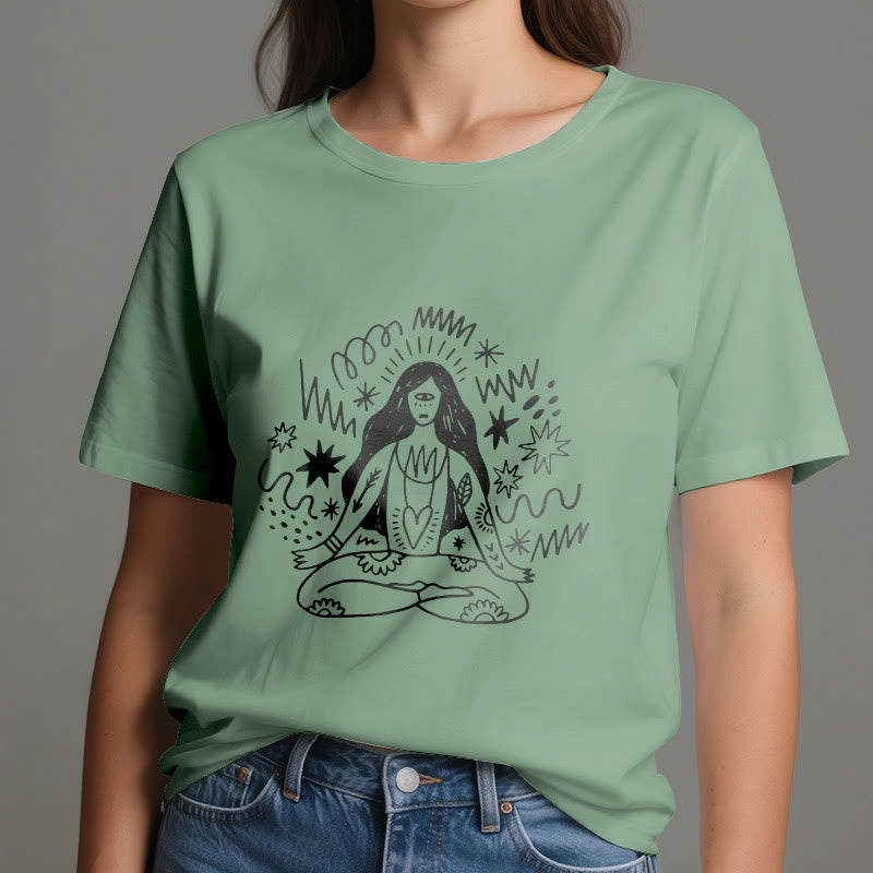 Olivenorma Graffiti Line Drawing Yoga Girl T-Shirt