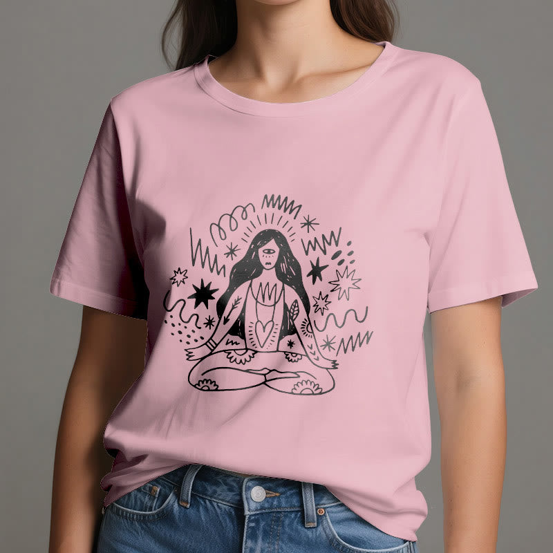 Olivenorma Graffiti Line Drawing Yoga Girl T-Shirt