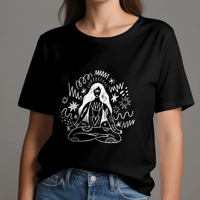 Olivenorma Graffiti Line Drawing Yoga Girl T-Shirt