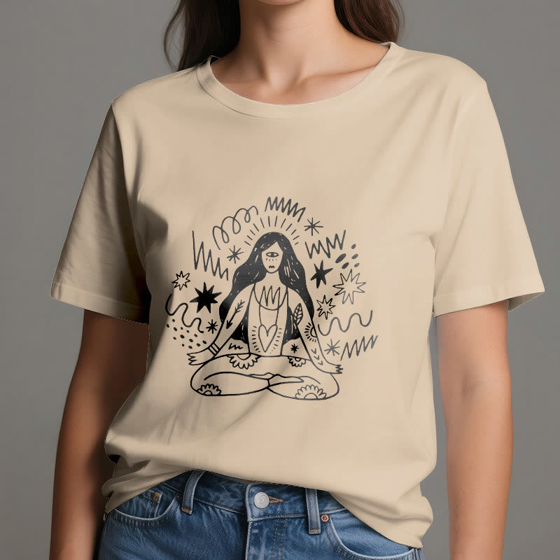 Olivenorma Graffiti Line Drawing Yoga Girl T-Shirt
