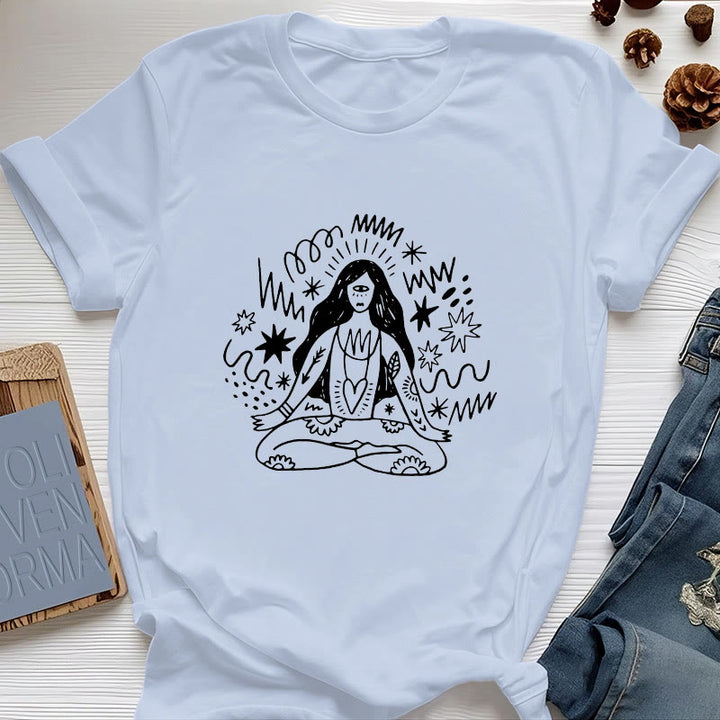 Olivenorma Graffiti Line Drawing Yoga Girl T-Shirt