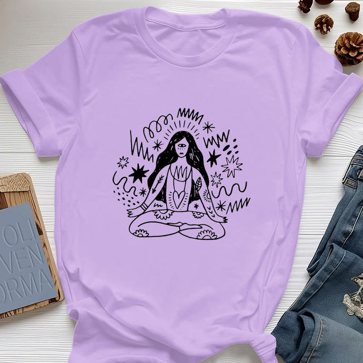 Olivenorma Graffiti Line Drawing Yoga Girl T-Shirt