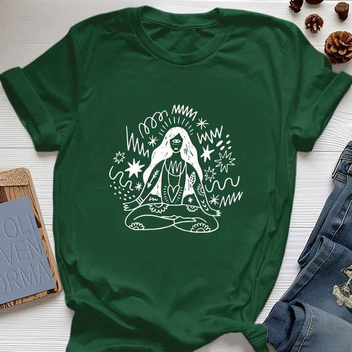 Olivenorma Graffiti Line Drawing Yoga Girl T-Shirt