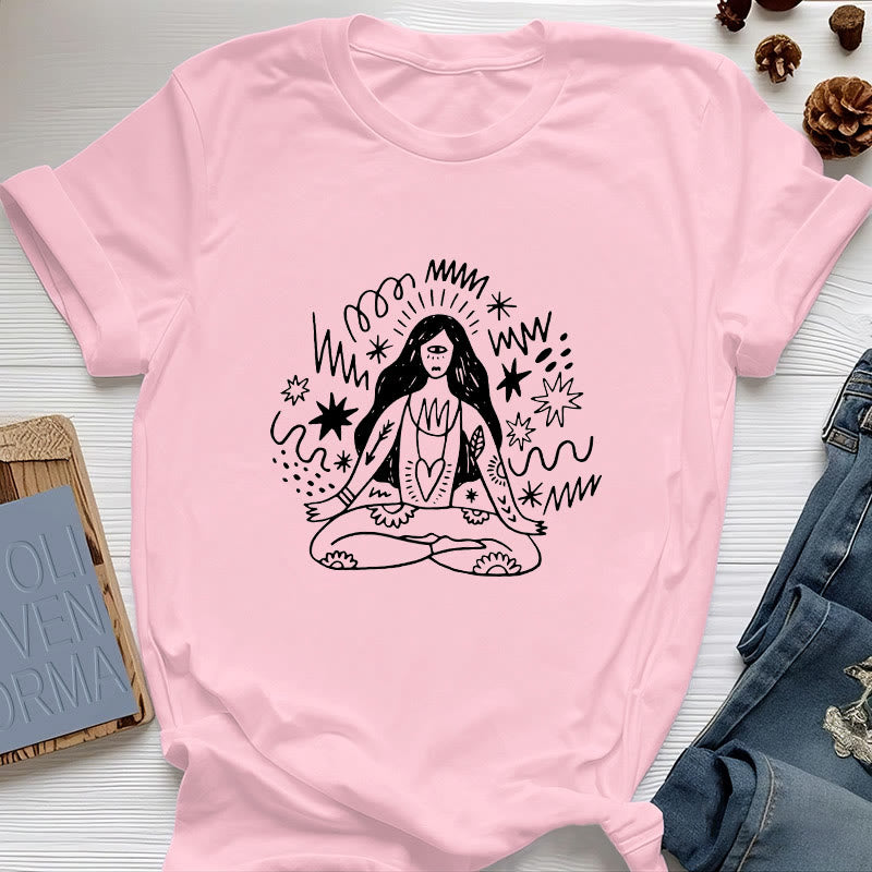 Olivenorma Graffiti Line Drawing Yoga Girl T-Shirt