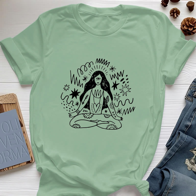Olivenorma Graffiti Line Drawing Yoga Girl T-Shirt