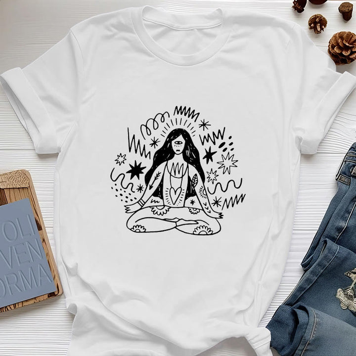 Olivenorma Graffiti Line Drawing Yoga Girl T-Shirt