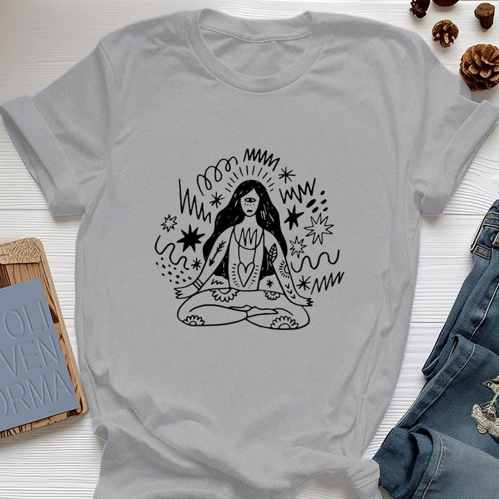 Olivenorma Graffiti Line Drawing Yoga Girl T-Shirt