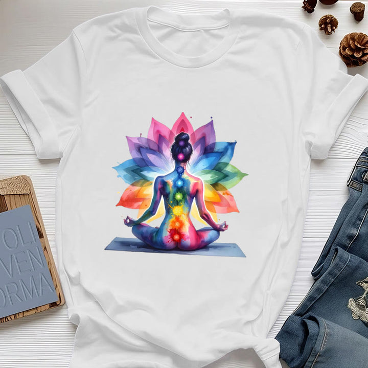 Olivenorma 7 Chakra Meditation Lotus T-Shirt - White - 2XL - image 1