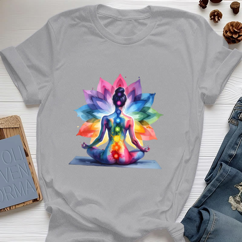 Olivenorma 7 Chakra Meditation Lotus T-Shirt - Gray - 2XL - image 8