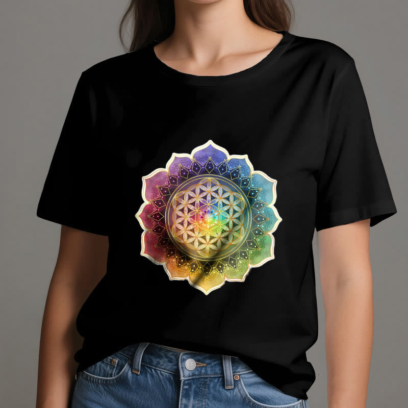 Olivenorma 7 Chakra Medala Flower of Life Cotton T-Shirt - image 7
