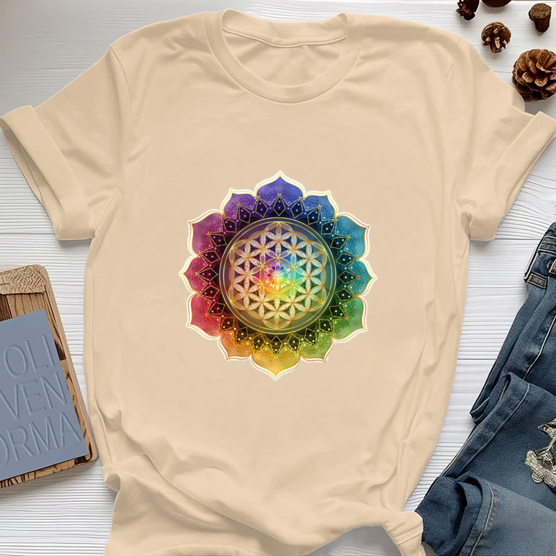 Olivenorma 7 Chakra Medala Flower of Life Cotton T-Shirt - Yellow - 2XL - image 10