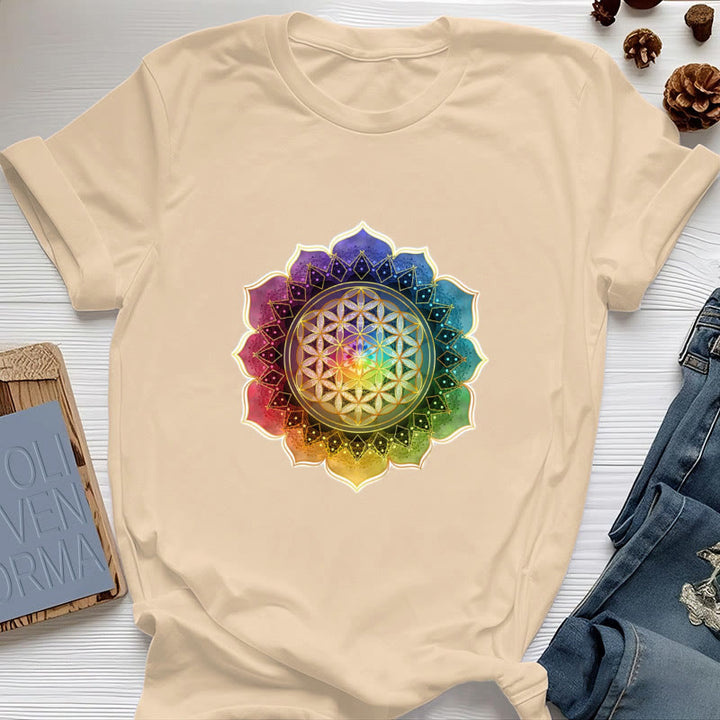 Olivenorma 7 Chakra Medala Flower of Life Cotton T-Shirt - Yellow - 2XL - image 10