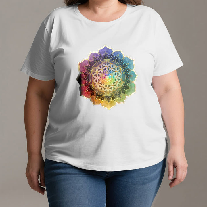 Olivenorma 7 Chakra Medala Flower of Life Cotton T-Shirt - image 3