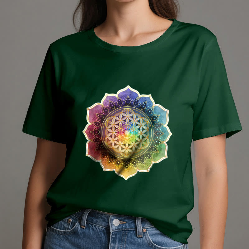 Olivenorma 7 Chakra Medala Flower of Life Cotton T-Shirt - image 21