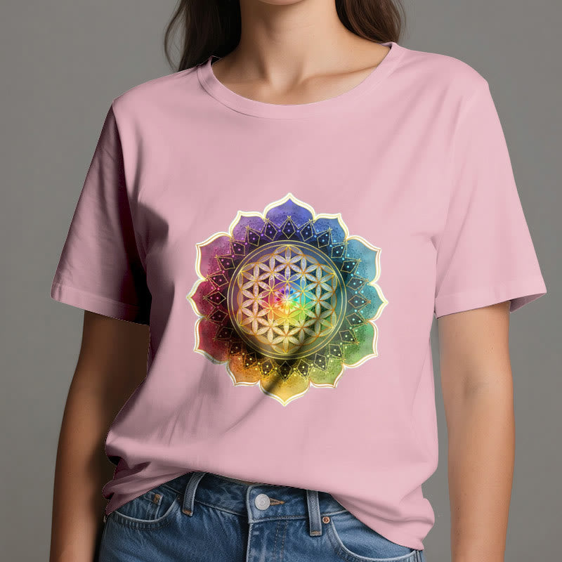 Olivenorma 7 Chakra Medala Flower of Life Cotton T-Shirt - image 15