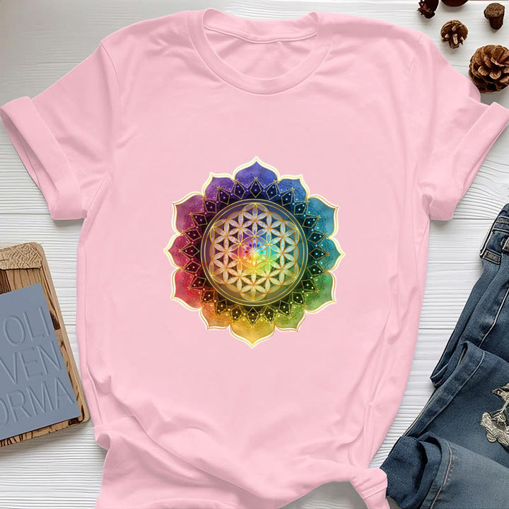 Olivenorma 7 Chakra Medala Flower of Life Cotton T-Shirt - Pink - 2XL - image 14