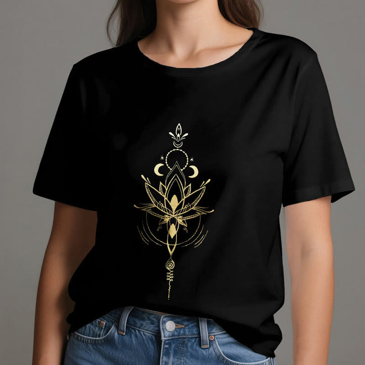 Olivenorma Moon Phase Lotus Protection Cotton T-Shirt - image 9