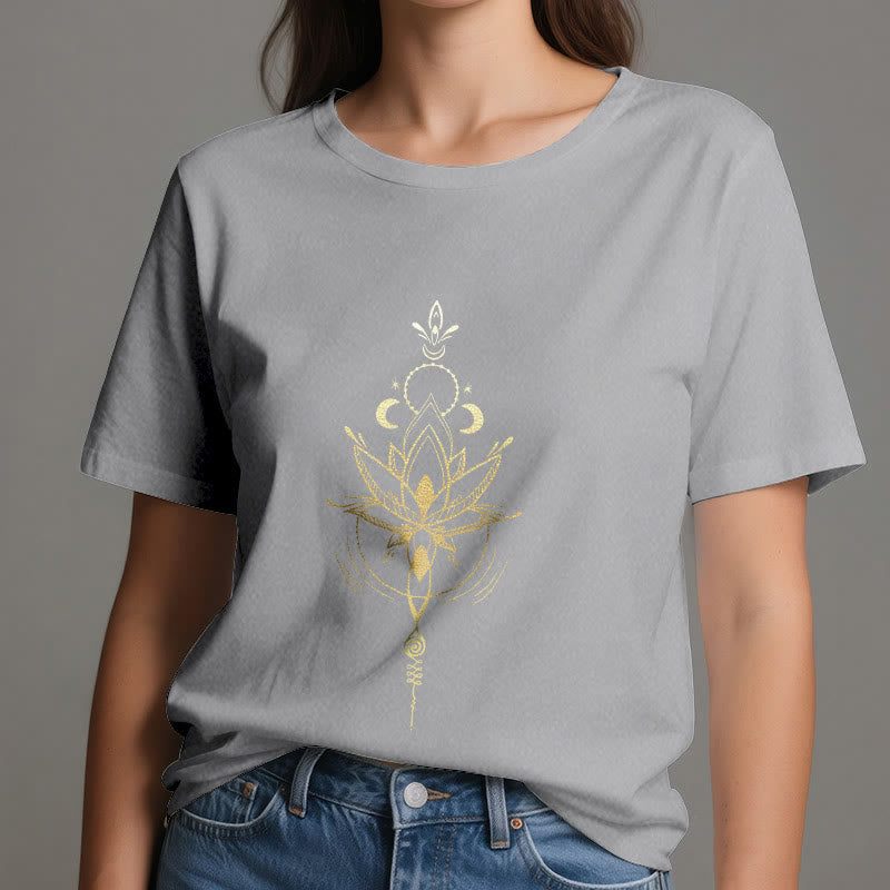 Olivenorma Moon Phase Lotus Protection Cotton T-Shirt - image 11