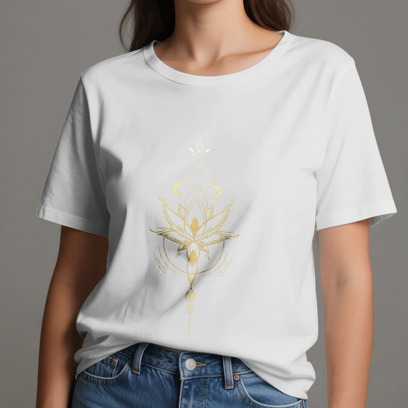 Olivenorma Moon Phase Lotus Protection Cotton T-Shirt - image 7