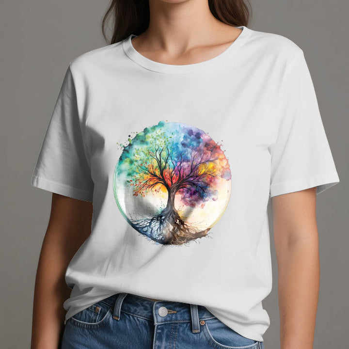 Olivenorma Rainbow Tree of Life Spiritual Cotton T-Shirt - image 2