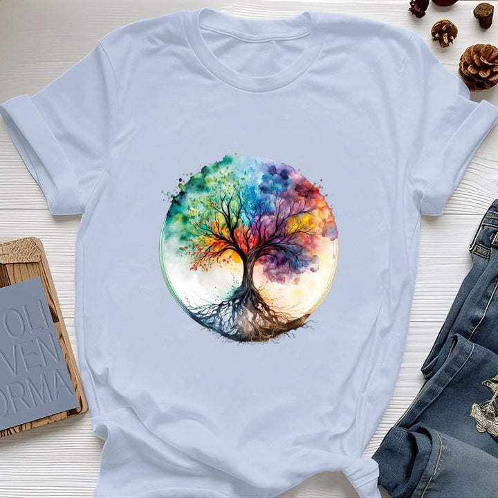Olivenorma Rainbow Tree of Life Spiritual Cotton T-Shirt - Blue - 2XL - image 12
