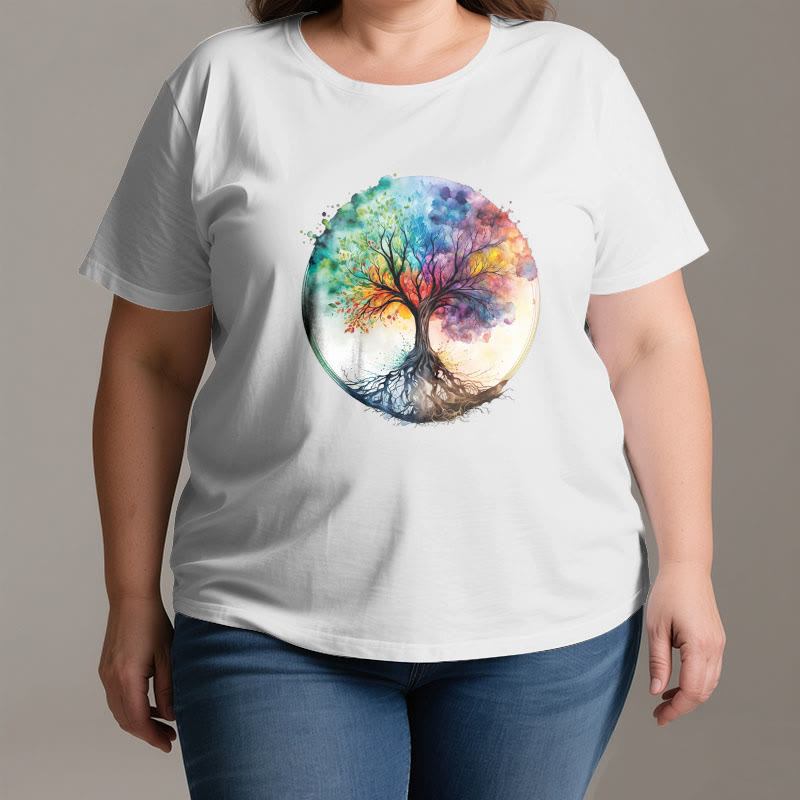 Olivenorma Rainbow Tree of Life Spiritual Cotton T-Shirt - image 3