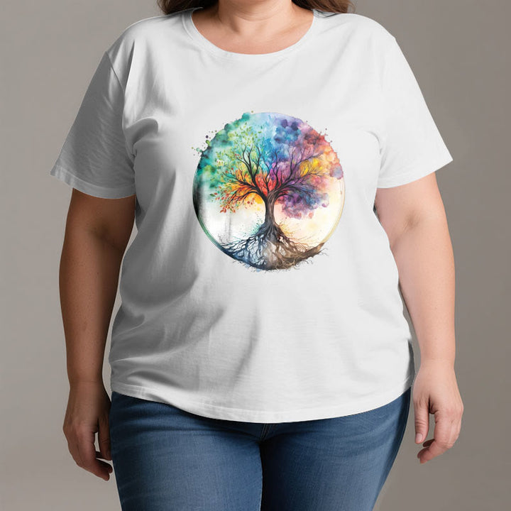 Olivenorma Rainbow Tree of Life Spiritual Cotton T-Shirt - image 3