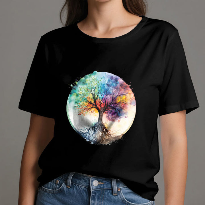 Olivenorma Rainbow Tree of Life Spiritual Cotton T-Shirt - image 7