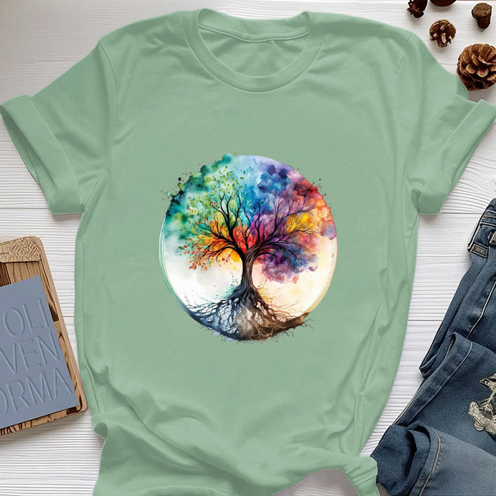 Olivenorma Rainbow Tree of Life Spiritual Cotton T-Shirt - Light Green - 2XL - image 18