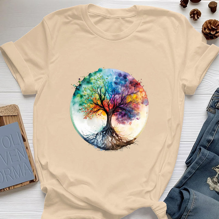 Olivenorma Rainbow Tree of Life Spiritual Cotton T-Shirt - Yellow - 2XL - image 10