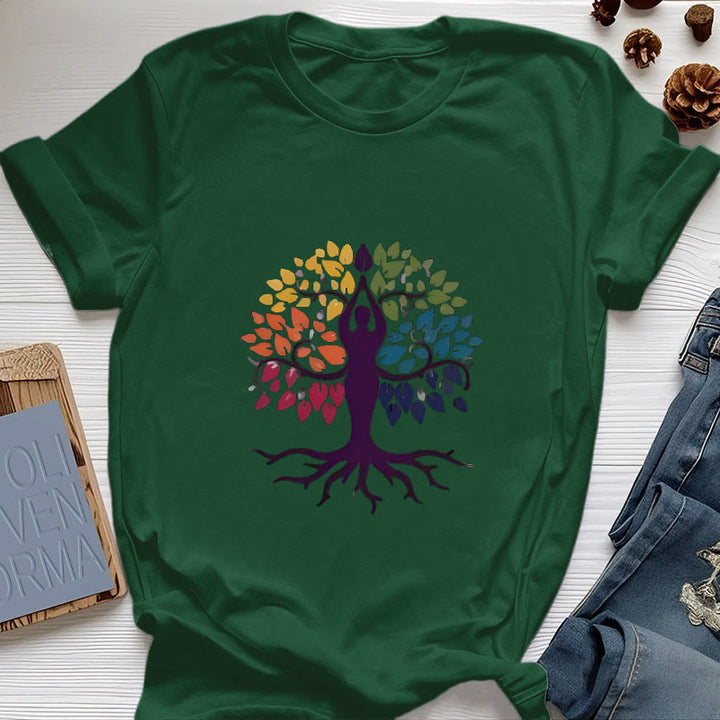 Olivenorma Yoga Tree Spiritual Cotton Tee T-Shirt - Dark Green - 2XL - image 20