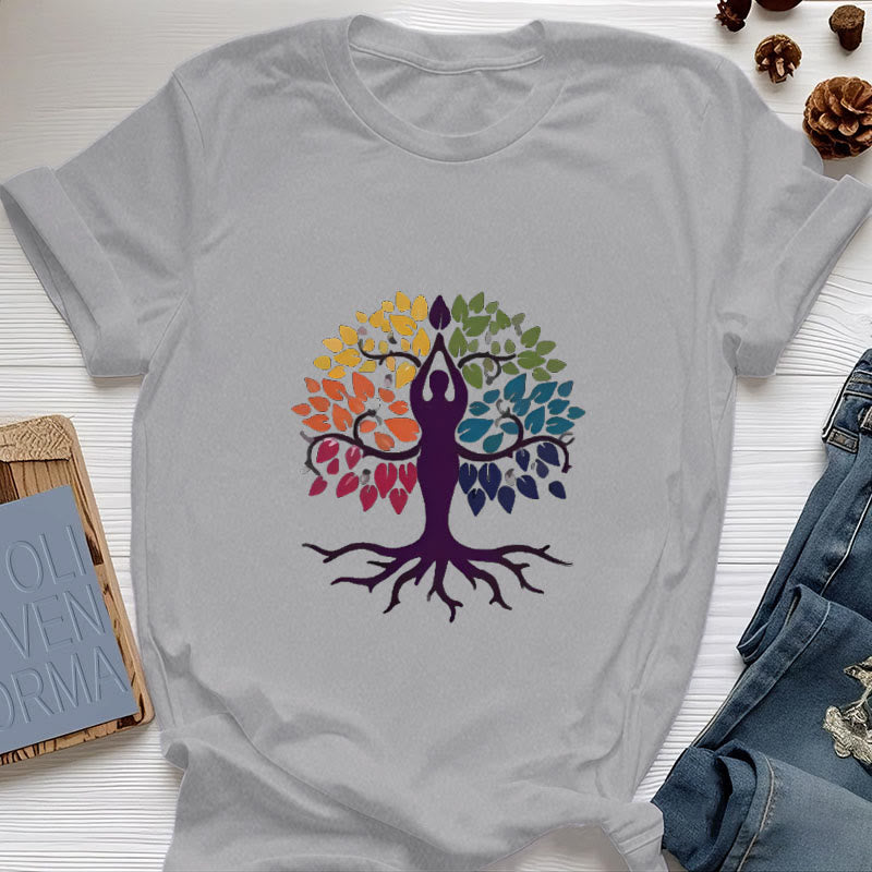 Olivenorma Yoga Tree Spiritual Cotton Tee T-Shirt - Gray - 2XL - image 8